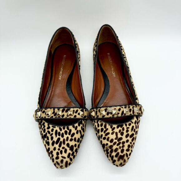 Rebecca Minkoff Ira Studded Calf Hair Pointed Toe Flats Cheetah Print Sz 9 Glam - Picture 5 of 14